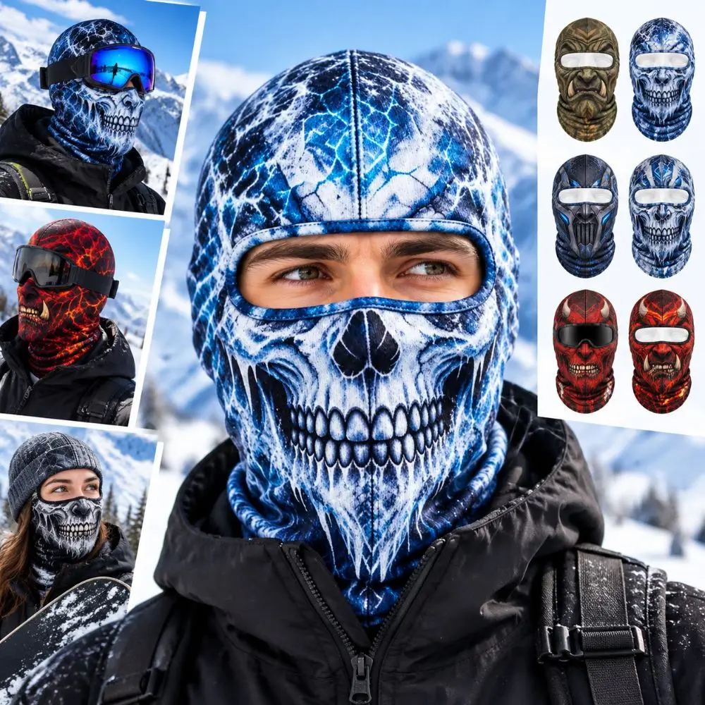 3D Printed Skull Demon Print Funny Ski Mask Full Coverage Quick Dry Balaclava Face Mask Breathable Eye Hole Sweat Absorbent