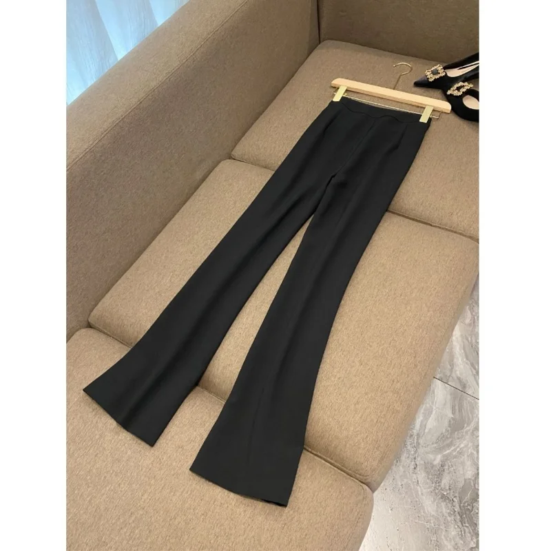 New Style Spring and Autumn Women's Solid High Waist Slim Flare Pants All Match Chain Sashes Fashion Casual Commute Trousers