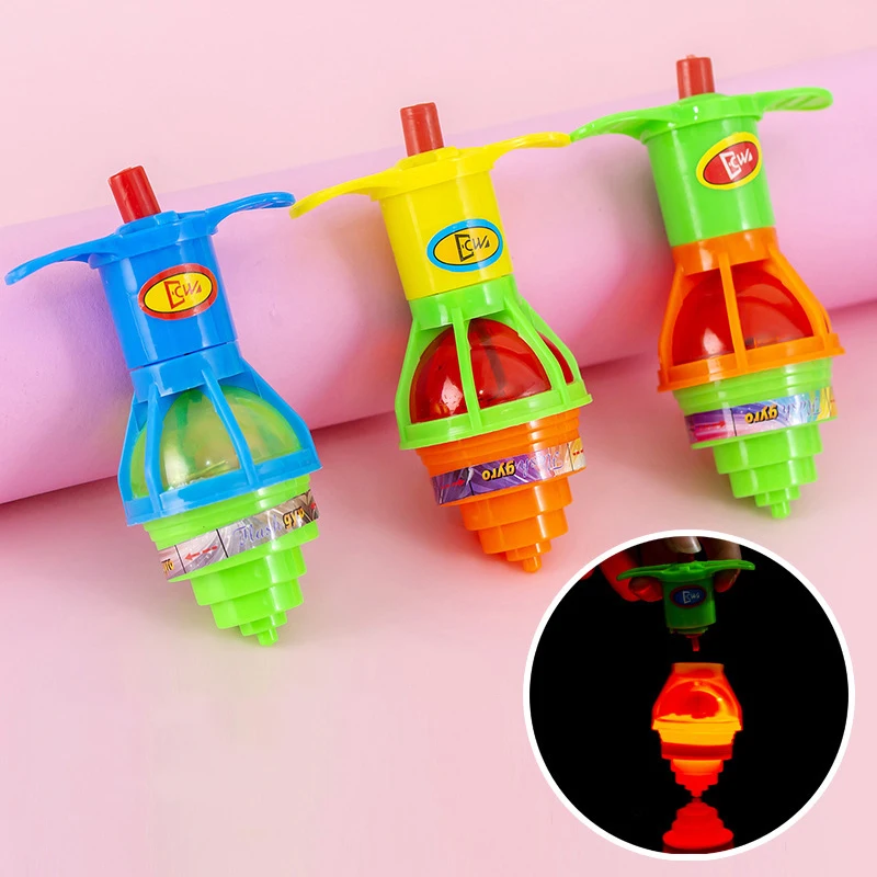 Children's Classic Nostalgia Light-emitting Rotating Gyro Creative Flash Toys Wind Up Colorful Projectile Gyro Toys Kids Gifts