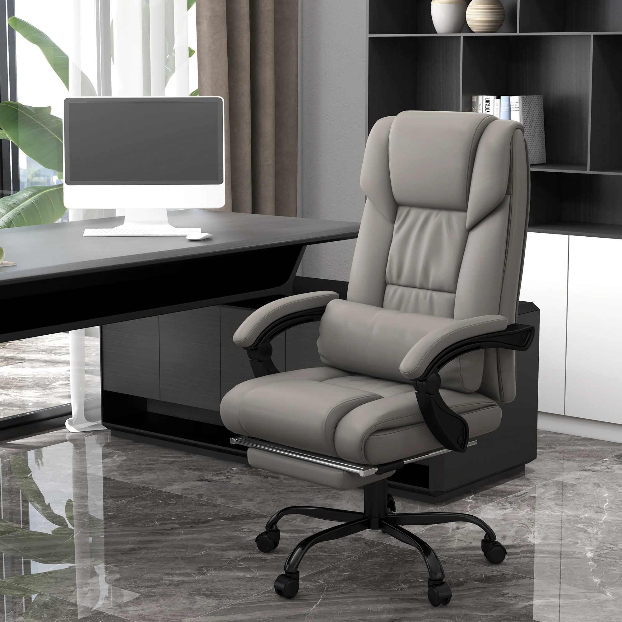 Vinsetto High Back Vibration Massage Office Chair, Heated Reclining PU Leather Computer Chair with Adjustable Height and Remote, Gray