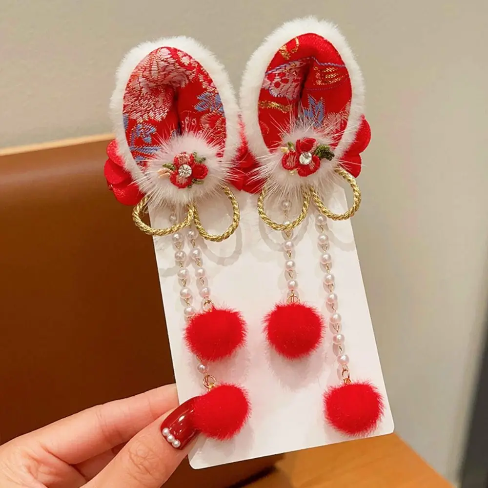 

Головной убор Hanfu, детская новогодняя заколка для волос, костюм Тан, милые красные заколки в китайском стиле с кисточками, милая заколка для волос в древнем стиле