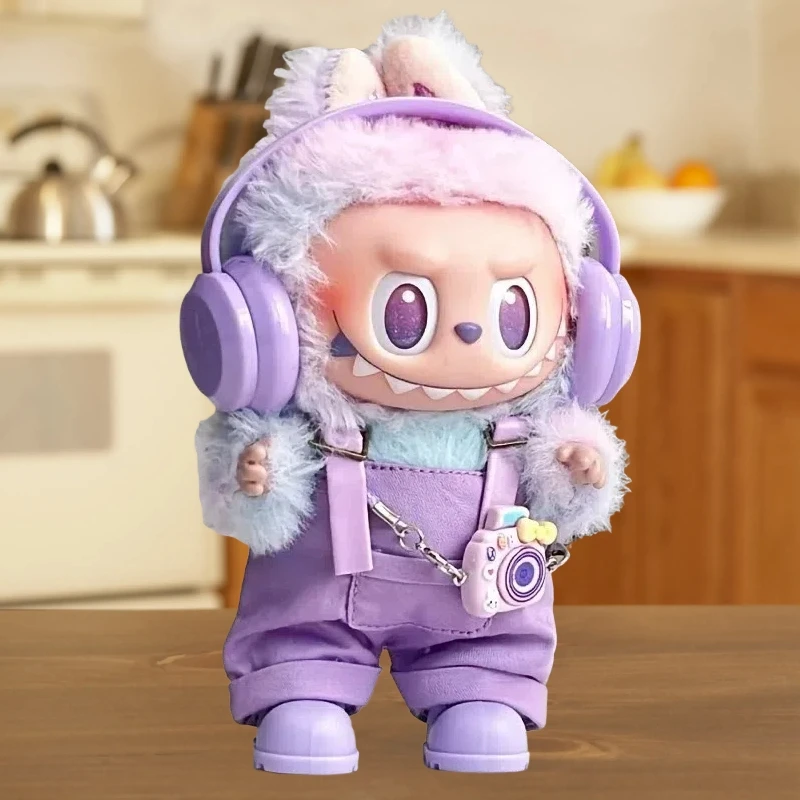 สำหรับตุ๊กตา 17 ซม.ลาบูบูสีม่วงหูฟังเสื้อผ้าสีชมพูสีม่วงหูฟังกางเกงขาสั้นชุดเสื้อผ้าลาบูบู V1V2 ของเล่น DIY อุปกรณ์เสริม