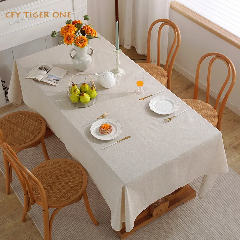 Cotton Linen Solid Color Tablecloth Antifouling Rectangular Tablecloth Washable and Oil Resistant Coffee Table Mat Table Cover