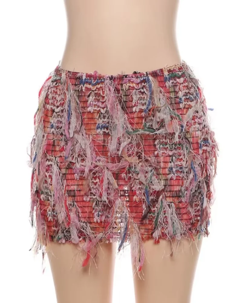 Sisterlinda الربيع الإصدار جونيور موضة مثير شارع العليا تنورة صغيرة K25J75773 فتاة متعددة الألوان ضئيلة شبكة متماسكة تنورة مستقيمة