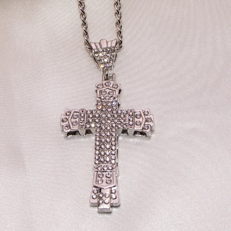 1 Simple Style MEN'S Rhinestone Christian Cross Rhinestone Pendant Necklace Personality Fashion Street Domineering Chain Jewelry image 6