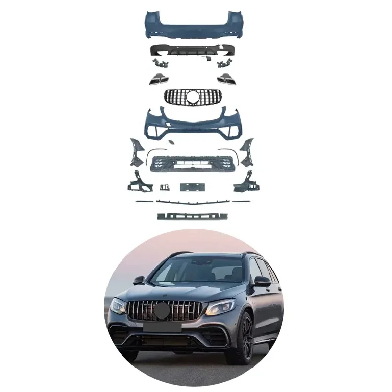 

High Quality Body Kit GLC Class X253 2016-2019 Change to GLC63 Style Front Rear Bumper Grille Pipe