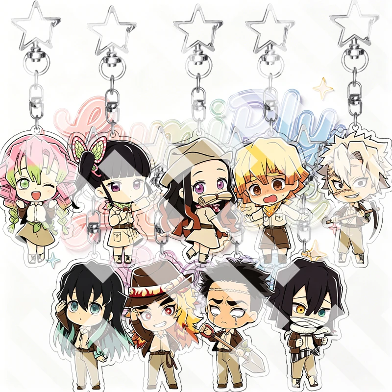 Demon Slayer Zenitsu Agatsuma Gyomei Himejima Adventure Explorer Theme Anime Q Version Acrylic Keychain Pendant Charm Bag Gifts