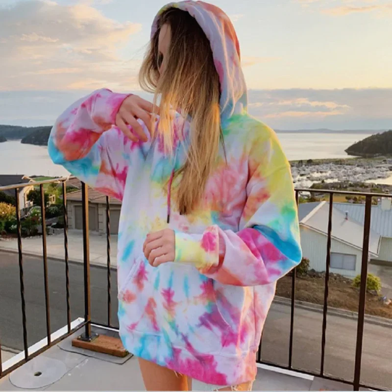 

Women Tie Dye Long Sleeve Hoodie Drawstring Loose Casual Hooded Sweatshirt 2024 Fall Winter Pullover Women Clothing