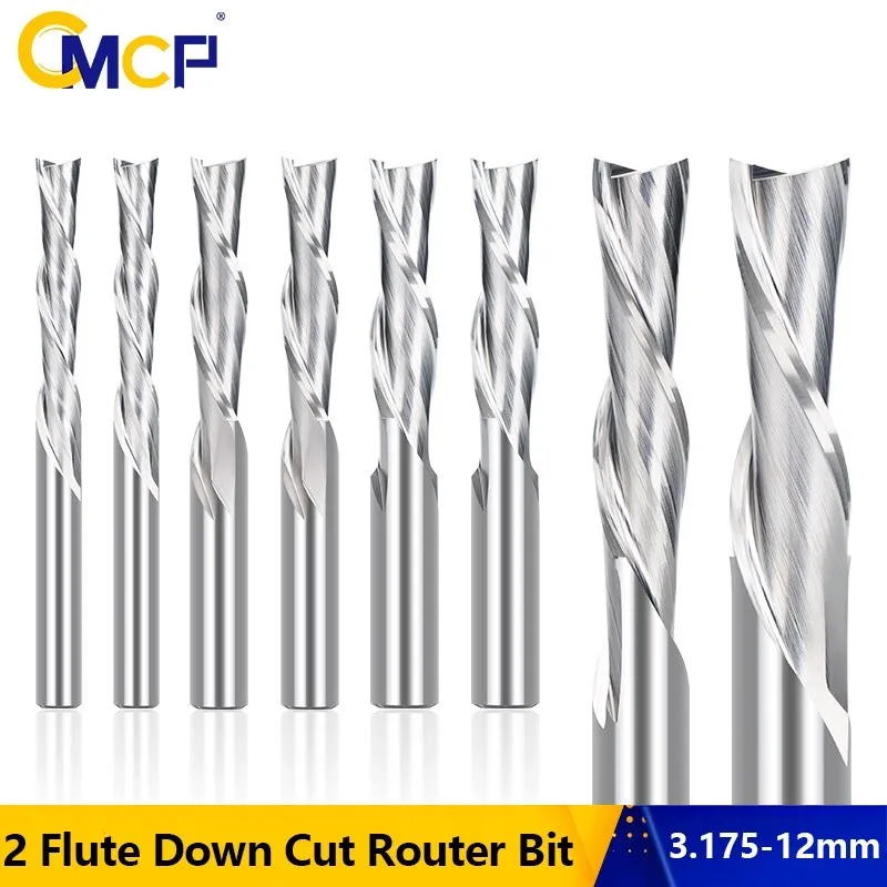 

CMCP DOWN Cut Milling Cutter For Woodworking 2 Flute Carbide Endmill CNC Spiral Router Bits 3.175/4/6/8/10/12mm Shank