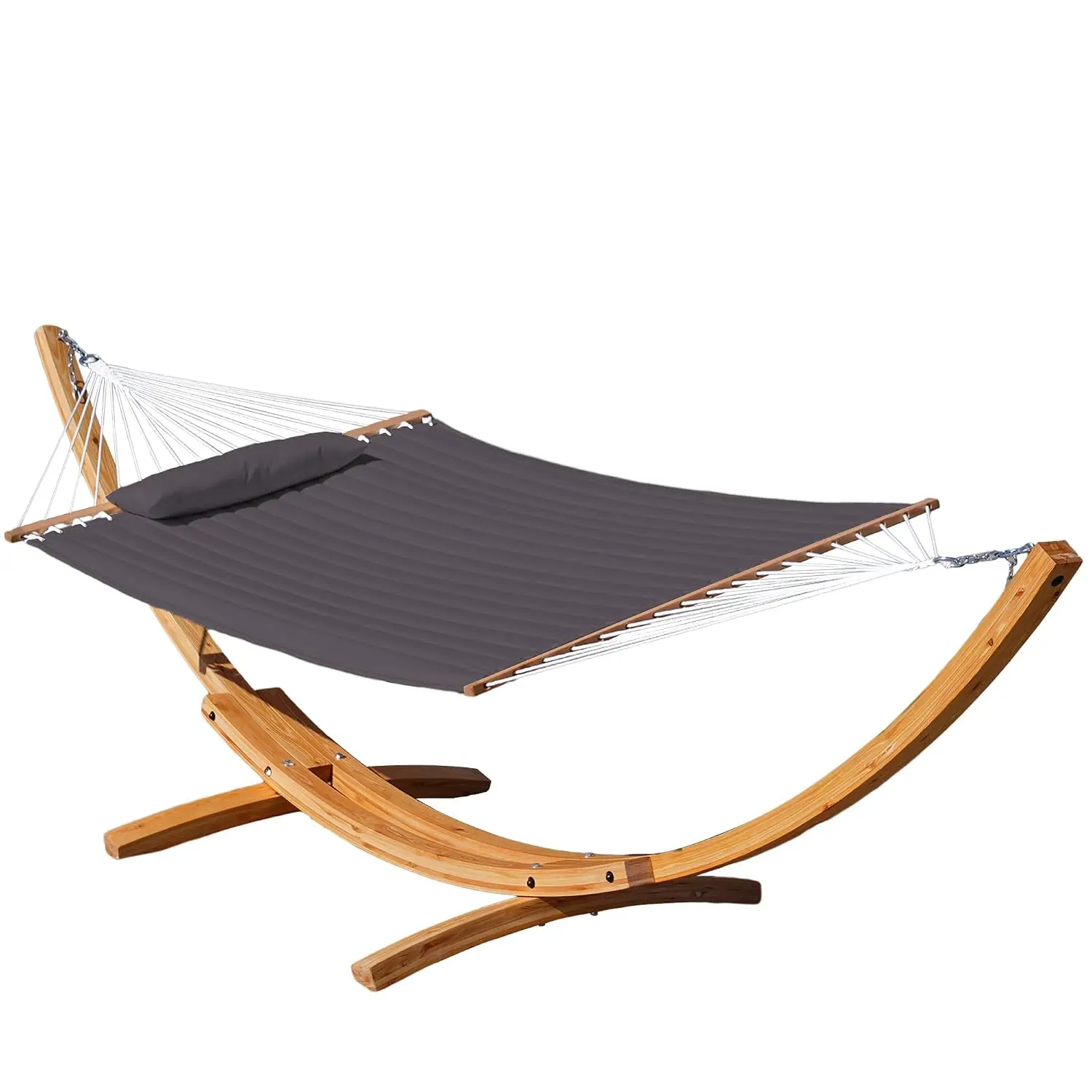 Double Quilted Hammock with Natural Wood Arc Stand 12 FT & 13 FT, Customized