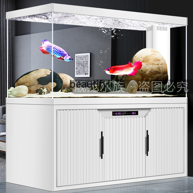 Beautiful pet light luxury smart fish tank aquarium against the wall living room bottom circulation water-free dragon fish tank