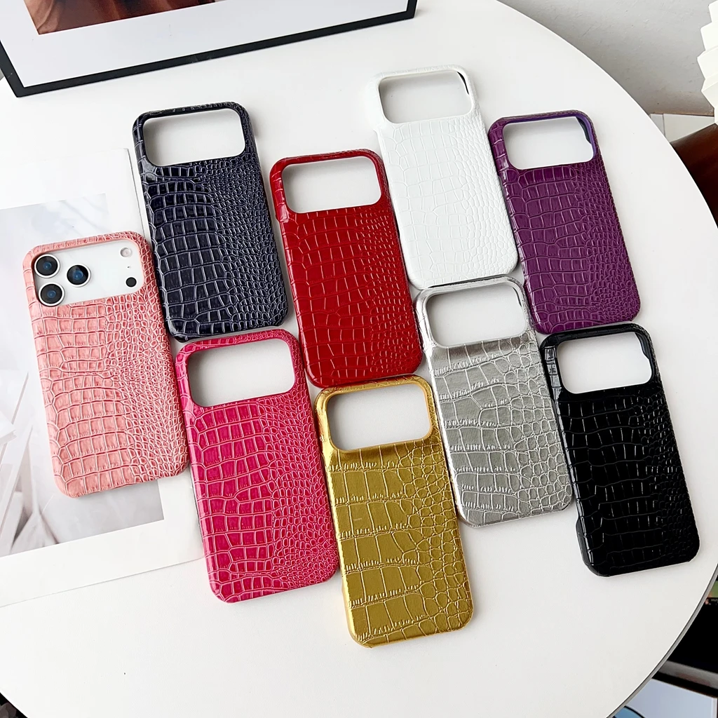 

Advanced Solid Color Glossy Crocodile Skin Pattern Shockproof Protective Phone Cover Case for iPhone 17 16 15 14 Pro Max 17Air