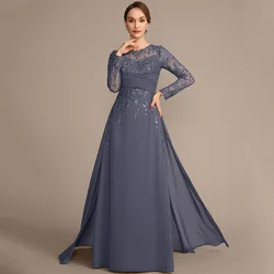 Woman Mother of The Bride Dress Customized Round Neck Long Sleeves Sequined Lace Applique A Line Godmom Wedding Guest Gown