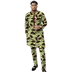 Conjunto de ropa con estampado Nigeriano para hombre, camisas Dashiki con pantalones, trajes de estilo tradicional, ropa de boda con patrón africano