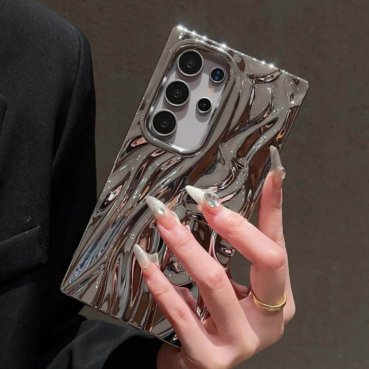 Luxury Plating 3D Wrinkle Wave Case For Samsung S25 S24 Plus S23 Ultra FE A56 A36 A26 A16 A06 A55 A3