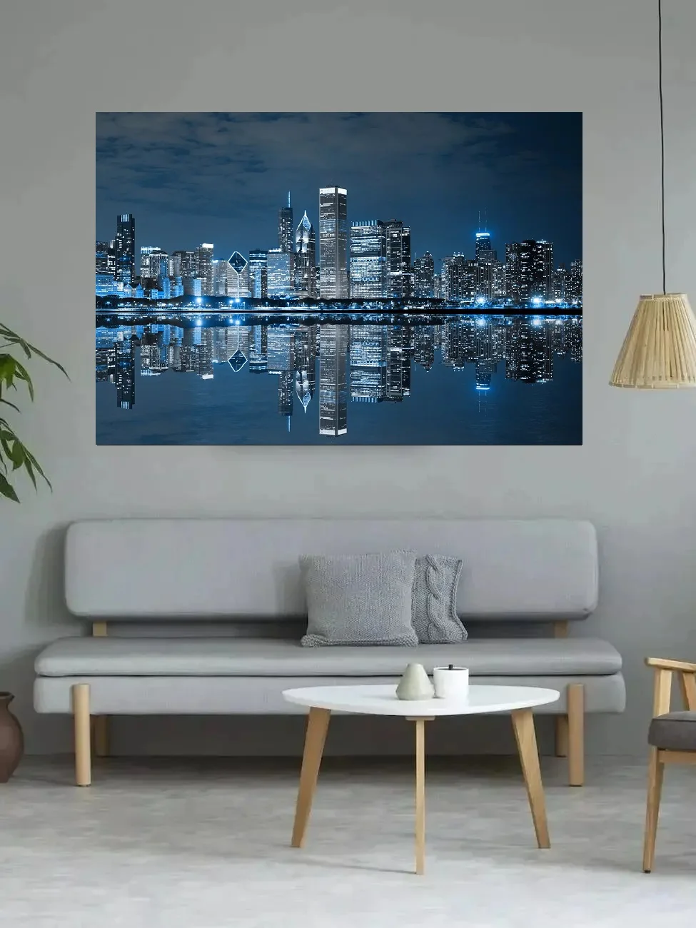 Chicago Skyline Night Cityscape USA City Poster, Canvas Painting, Wall Art Prints, Picture for Living Room, Home Decor