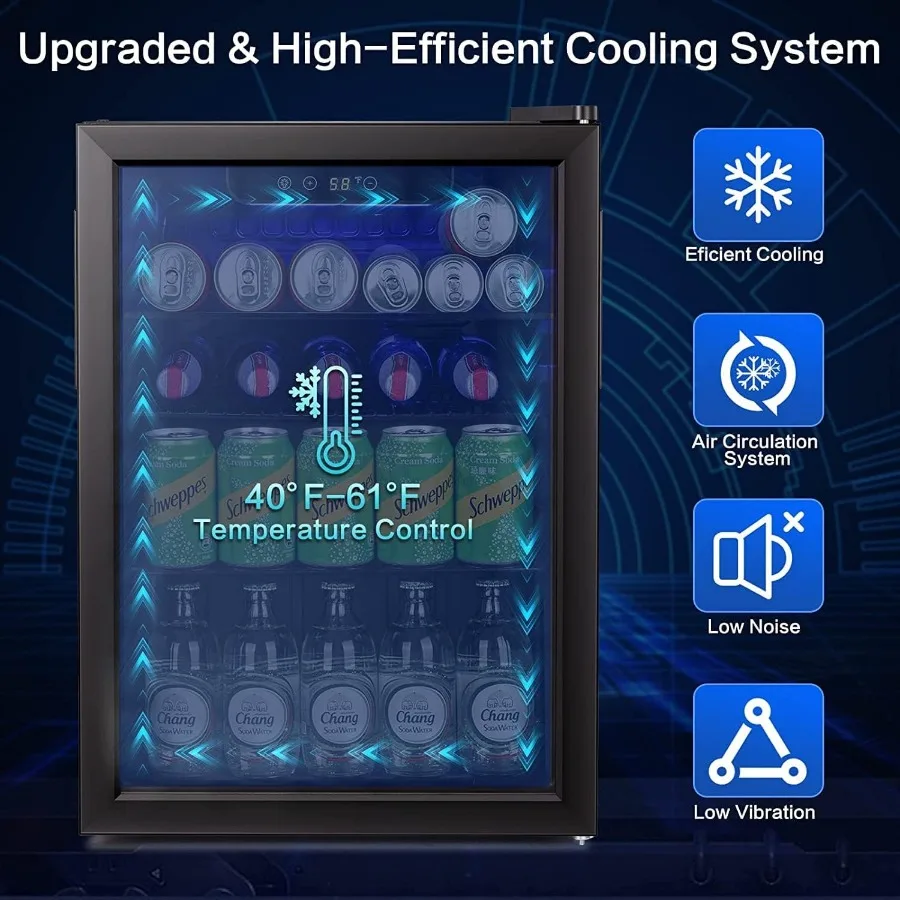 95캔 또는 24병용 유리문이 있는 소형 음료 냉장고 조절 가능한 선반 미니 냉장고 소다 보관에 이상적