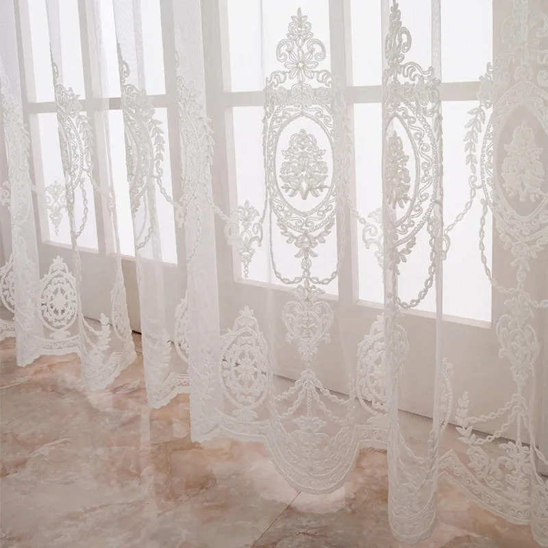 1PC Nordic Window Screen Finished Product Living Room Bedroom Bay Window White European Embroidered Curtain Screen