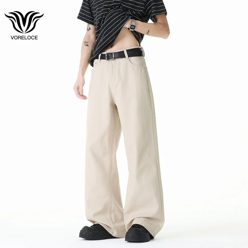 

VORELOCE 2026 spring autumn brand men's straight loose 100% cotton jeans American retro high street Y2K city boy trousers pants