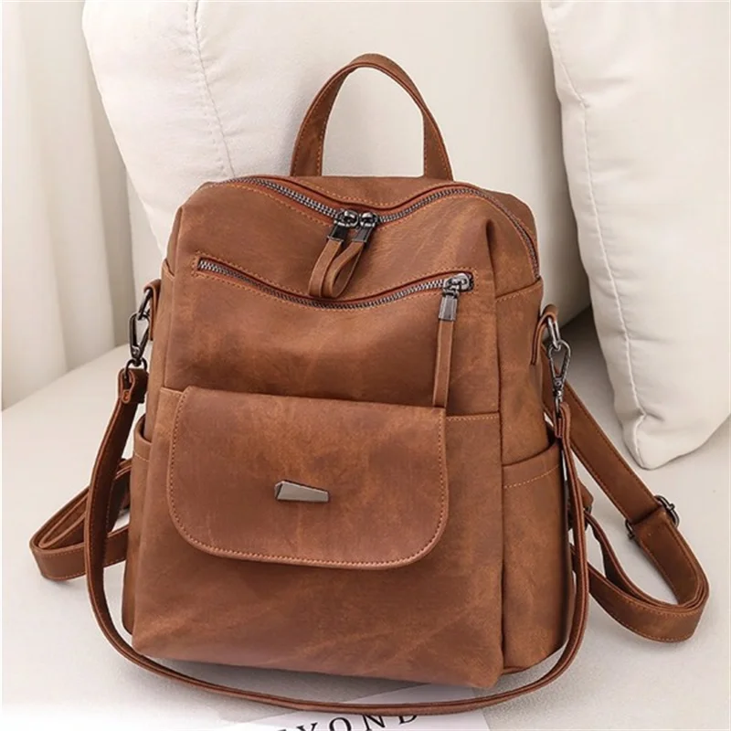 Backpack Purse for Womens Waterproof PU Leather Backpacks Handbags, Ladies Casual Shoulder Bags Brown