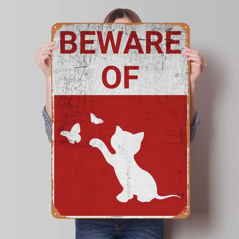 

Beware of Kitten Funny Art Funny Warning Sign Retro Vintage Metal Tin Signs for Outdoor Wall Decoration Decor for Room Man Cave