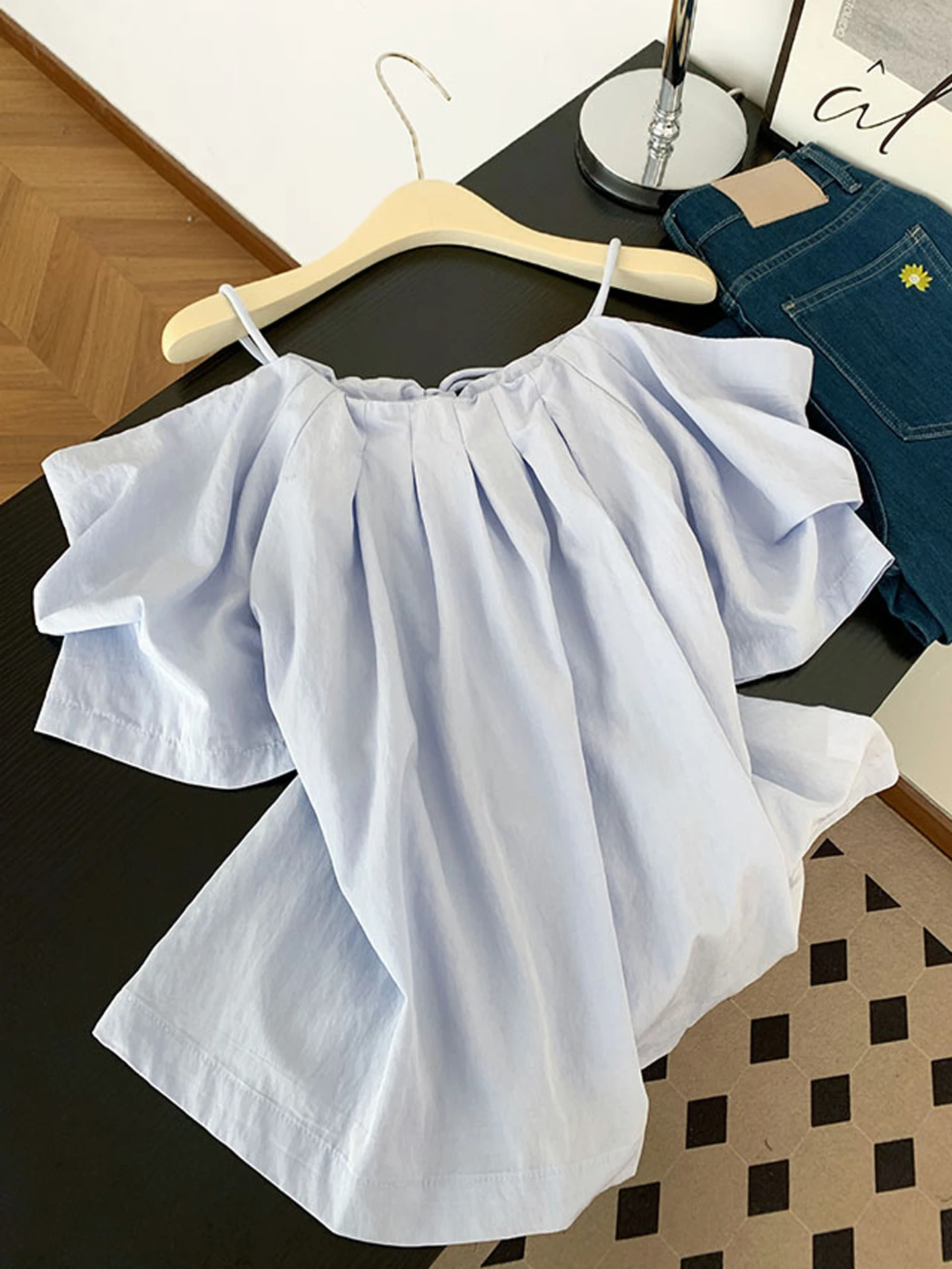 

Double-Sided Wear Sexy One-oulder ort-Sve ter irt Women's Summer Sweet Sle Loose Fit Regular Sve Length ort