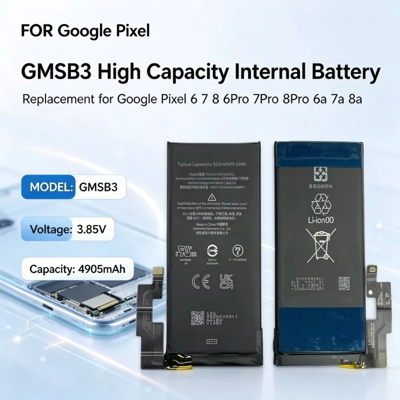 Replacement Phone Battery GMSB3 for Goo gle Pixel 6 7 8 6Pro 7Pro 8Pro 6a 7a 8a, High Capacity Internal Li-ion Battery