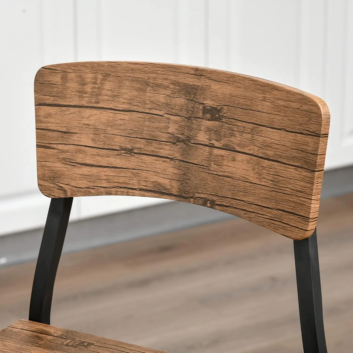 3 Piece Industrial Counter Height Dining Table Set, Bar Table & Chairs With Steel Legs & Footrests, Black