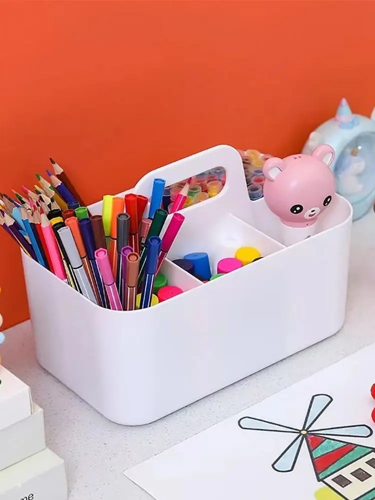 Nowy uchwyt na marker na biurko Pudełko do przechowywania kosmetyków Plastikowy kosz do przechowywania z uchwytem Pióro na ołówek Etui do przechowywania artykułów piśmiennych — zdjęcie produktu 7