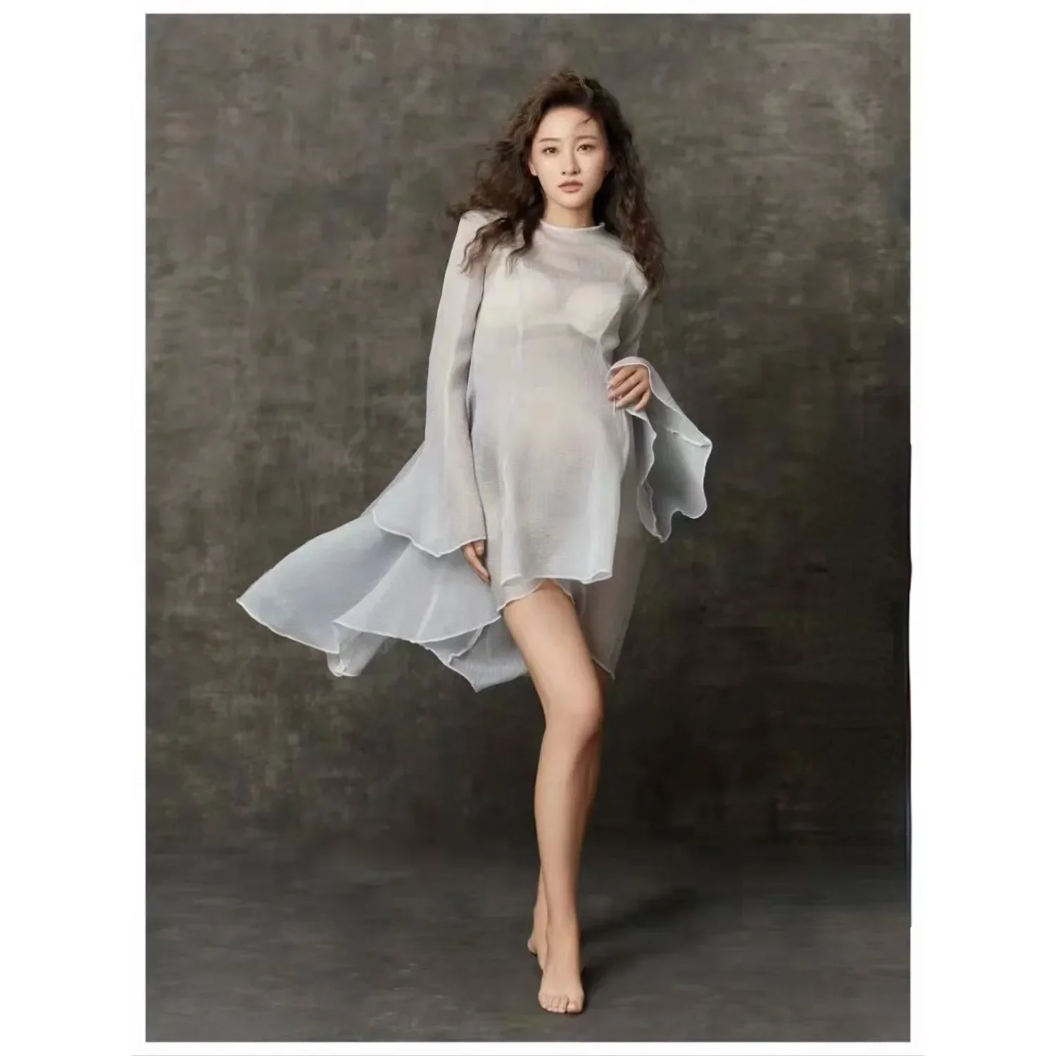 Women Photography Props Perspective Maternity Dresses Elegant Pregnancy Dress Studio Shooting Clothes Photo Props