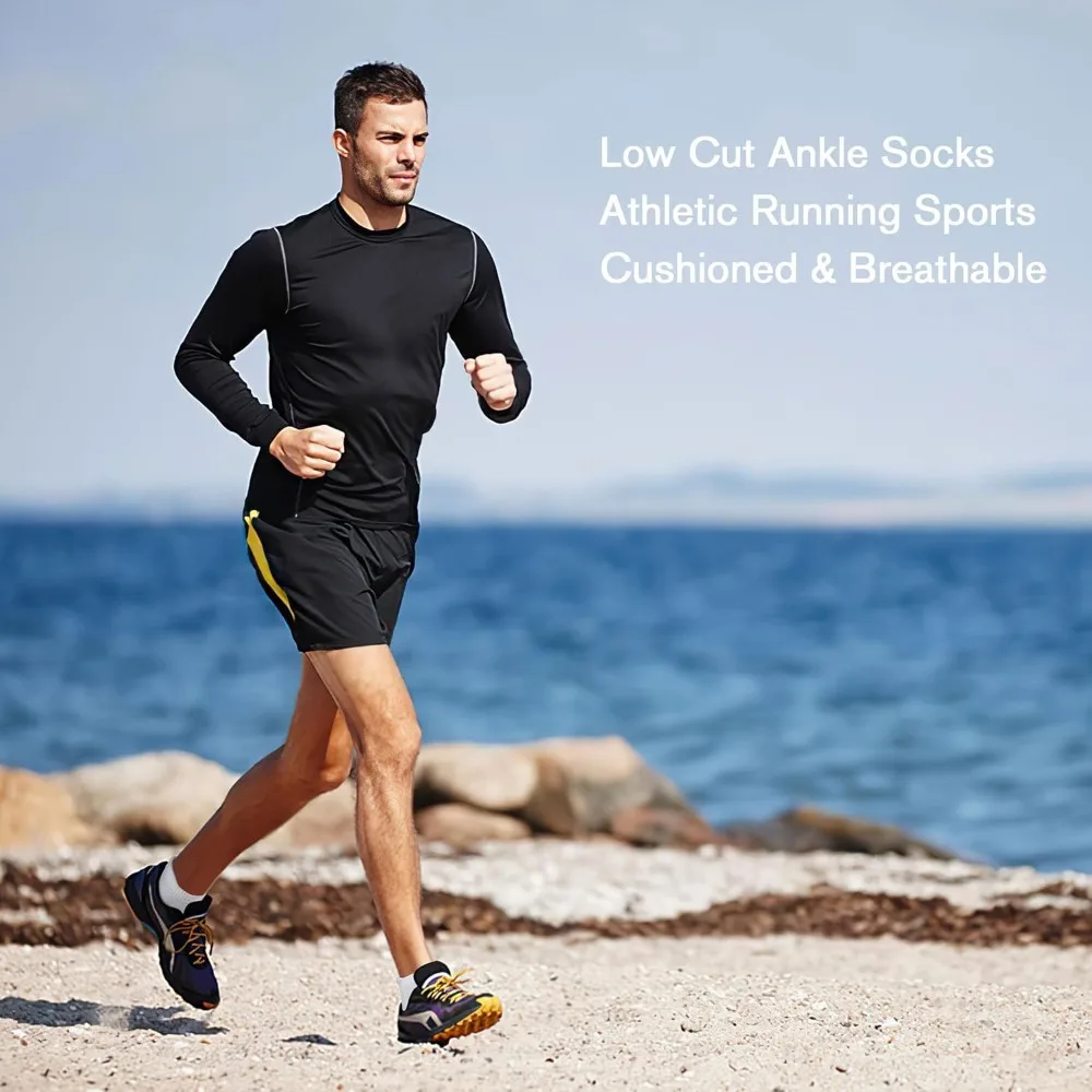 جوارب رياضية منخفضة القطع للكاحل - مبطنة، ناعمة ومسامية، مضادة للبثور، 6 أزواج من الرجال والنساء