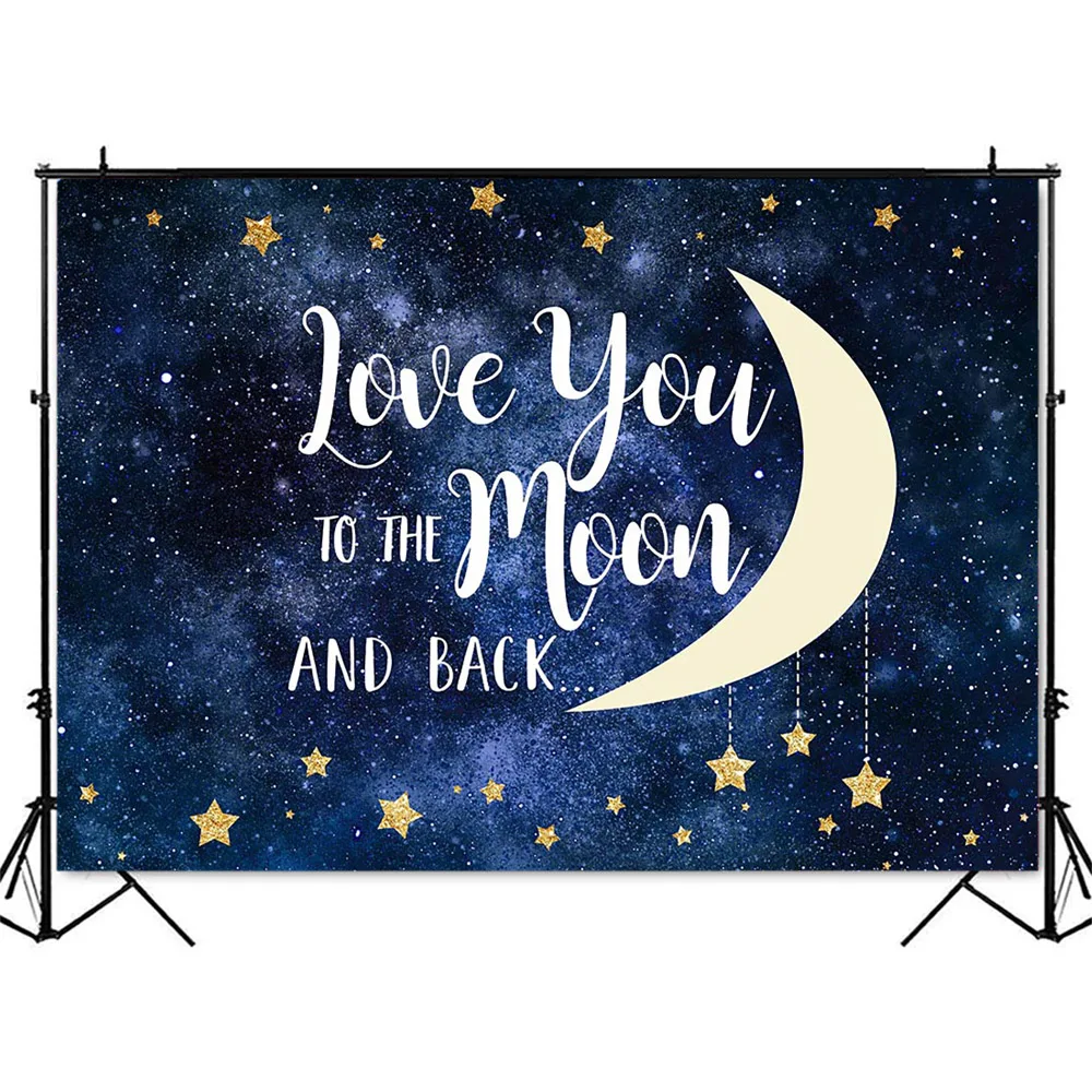 Love you to the moon and back Backdrop for Photography space galaxy Gold Glitter Birthday Party Decoration Supplies Photocall