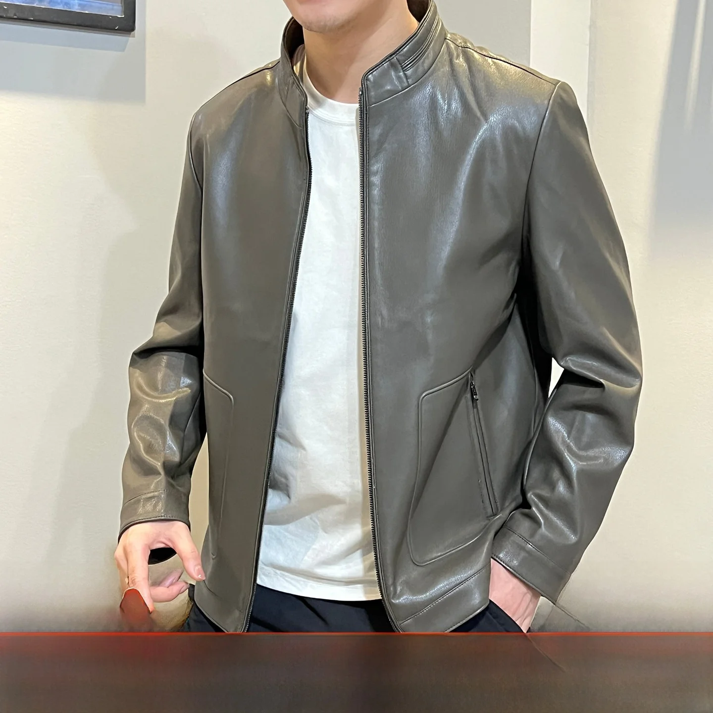 

Men's Biker Jaet PU Soft Elastic Casual Stand Collar Autumn Winter Faionable Versatile Motorcycle Jaet Easy Care Polyester