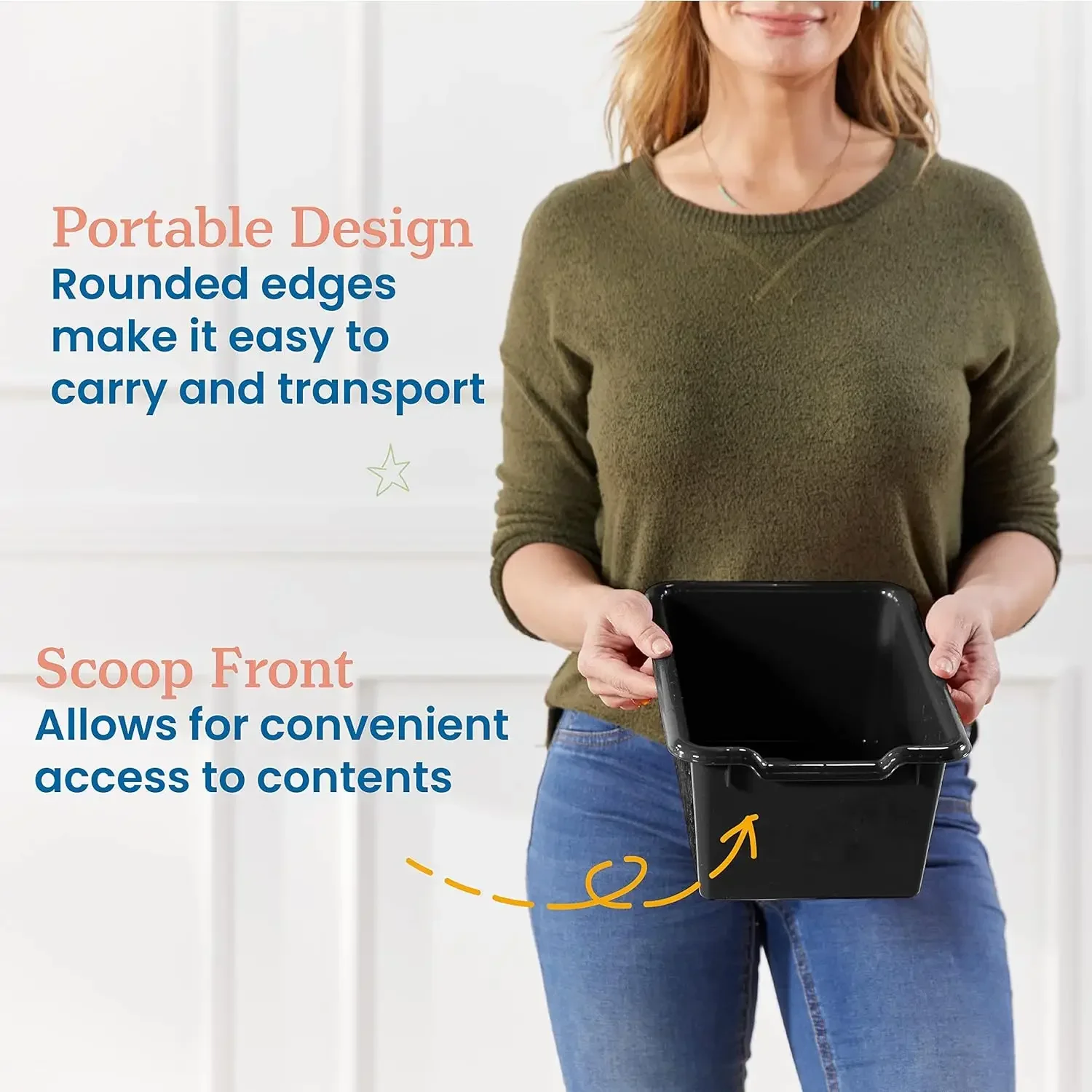 Scoop Front Storage Bin, Multipurpose Organization, Black, 30-Piece