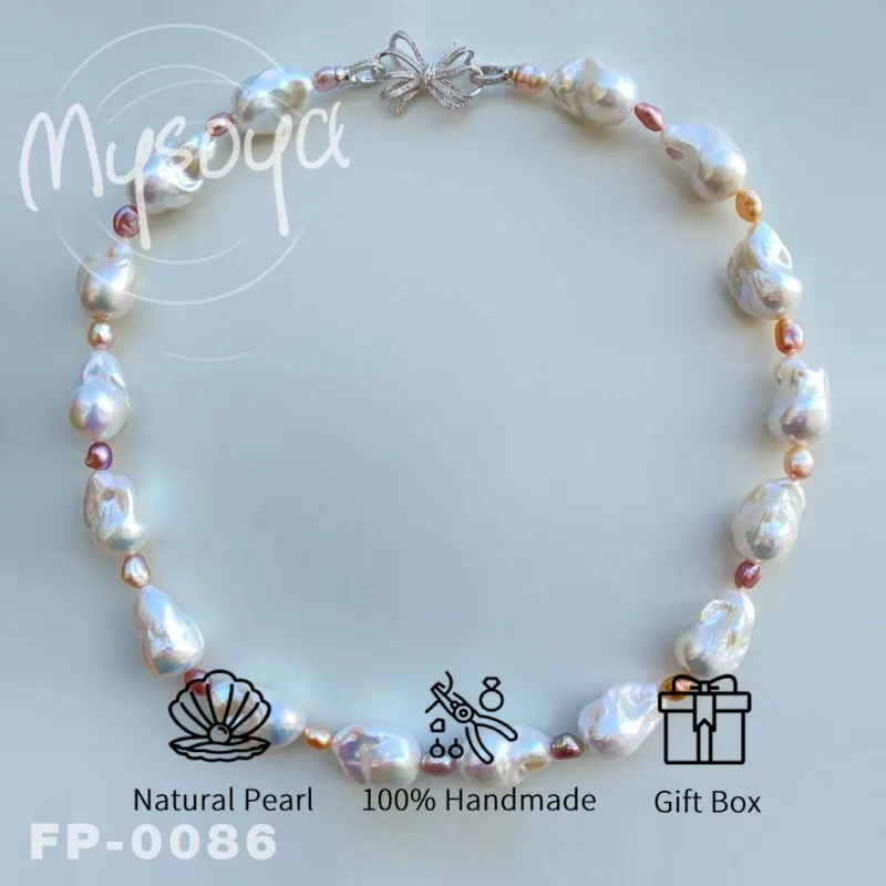 

MYSOYA Large Baroque Pearl Necklace 11-14mm with Gift Box Gifts for Her/Him Gifts for Birthdays/Weddings/Anniversaries/Christmas