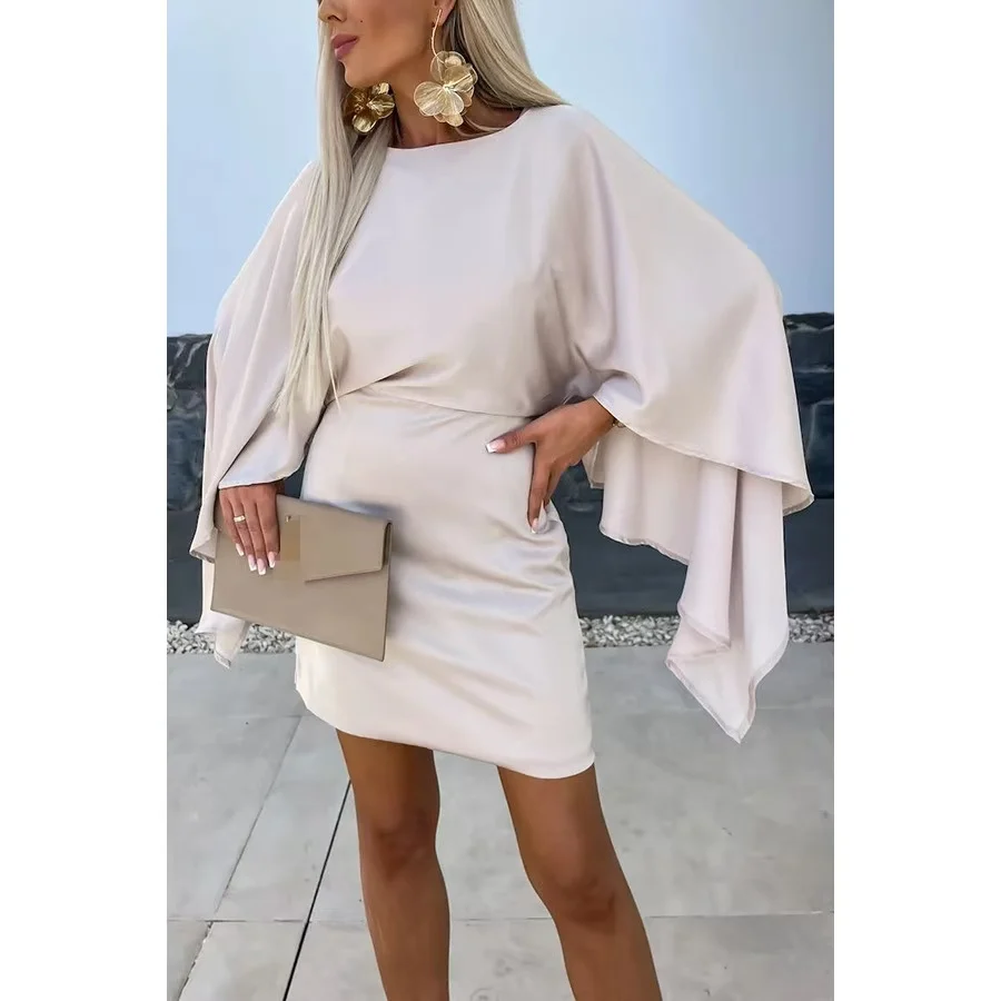 Mini sukienka damska 2024 nowa letnia prosta rękaw w kształcie skrzydła nietoperza modna sukienka na co dzień luźna sukienka na wakacje kobiet