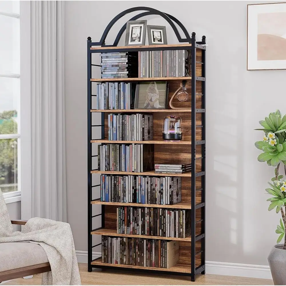 

8-Tier CD/DVD Storage Tower, Holds Over 400 Discs, Adjustable Shelving for Home Entertainment, Rustic Brown