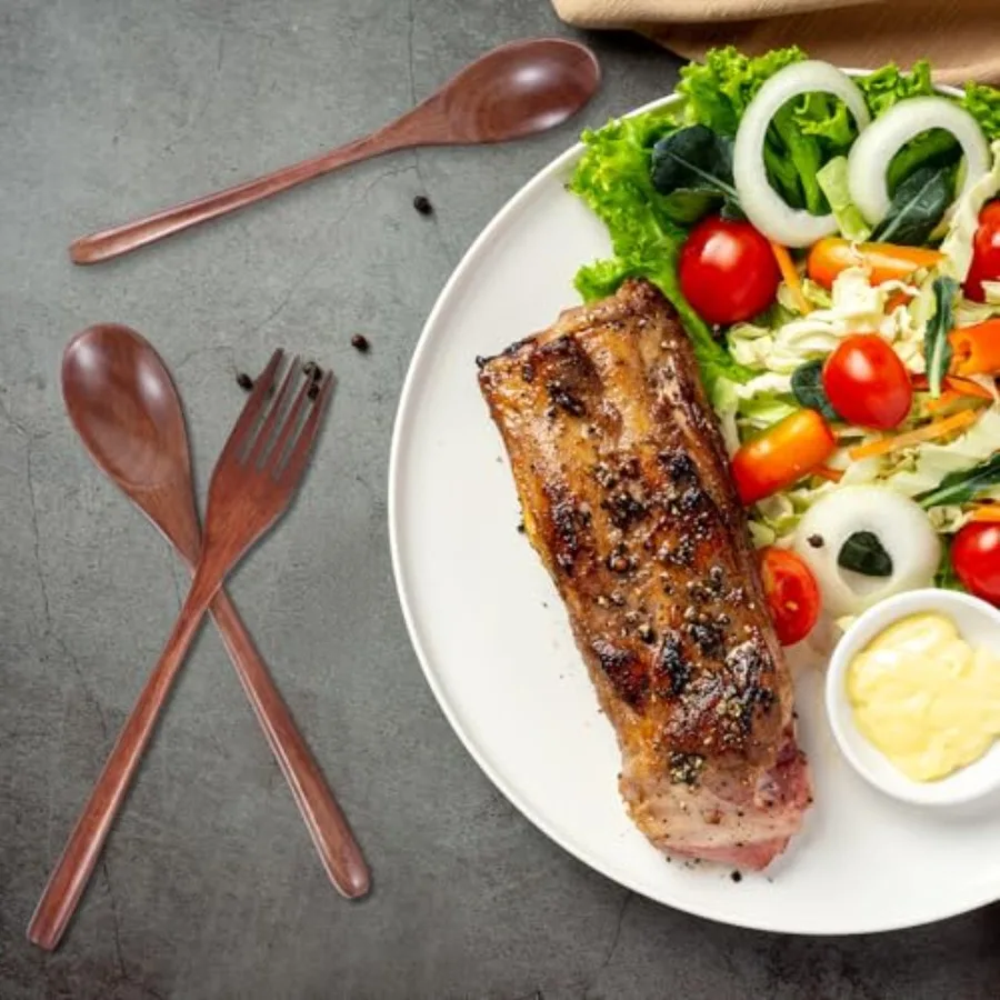 ملعقة وشوكة خشبية لتناول الطعام 8 قطعة مجموعة أدوات العشاء الخشبية اليدوية قابلة لإعادة الاستخدام المطبخ أدوات المائدة الخشبية مجموعة أدوات المائدة fo #4