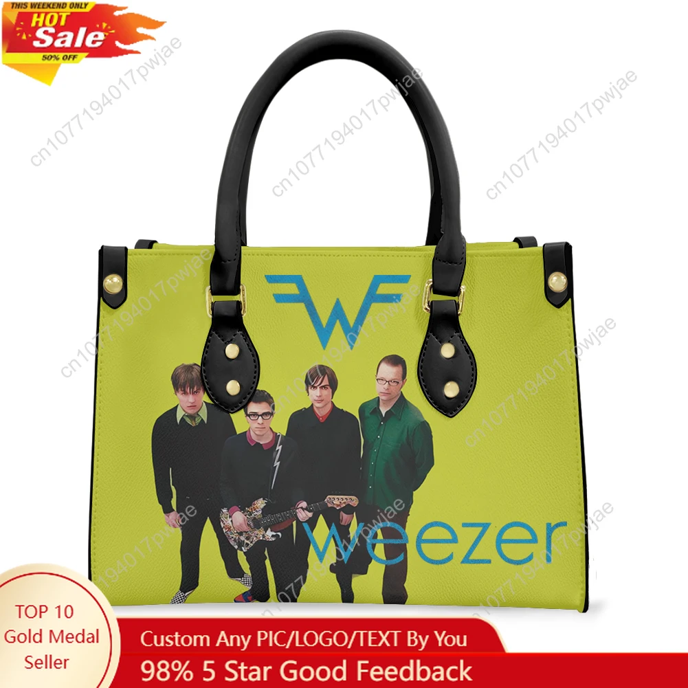

Weezer Rock Band Tote Bag Purse Womens Mens Personalized Text Image PU Leather Handbag Business Shopping Gift Bags