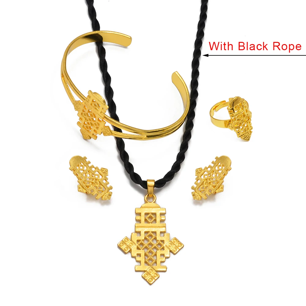 Eritrean Jewelry Set For Women Ethiopian Cross Necklaces Earrings Rings Bracelets Wedding Dowry #175116