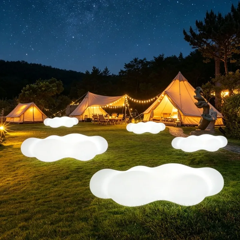 Outdoor cloud seat, park square shopping mall bench, LED luminous stool with landscape light clock in