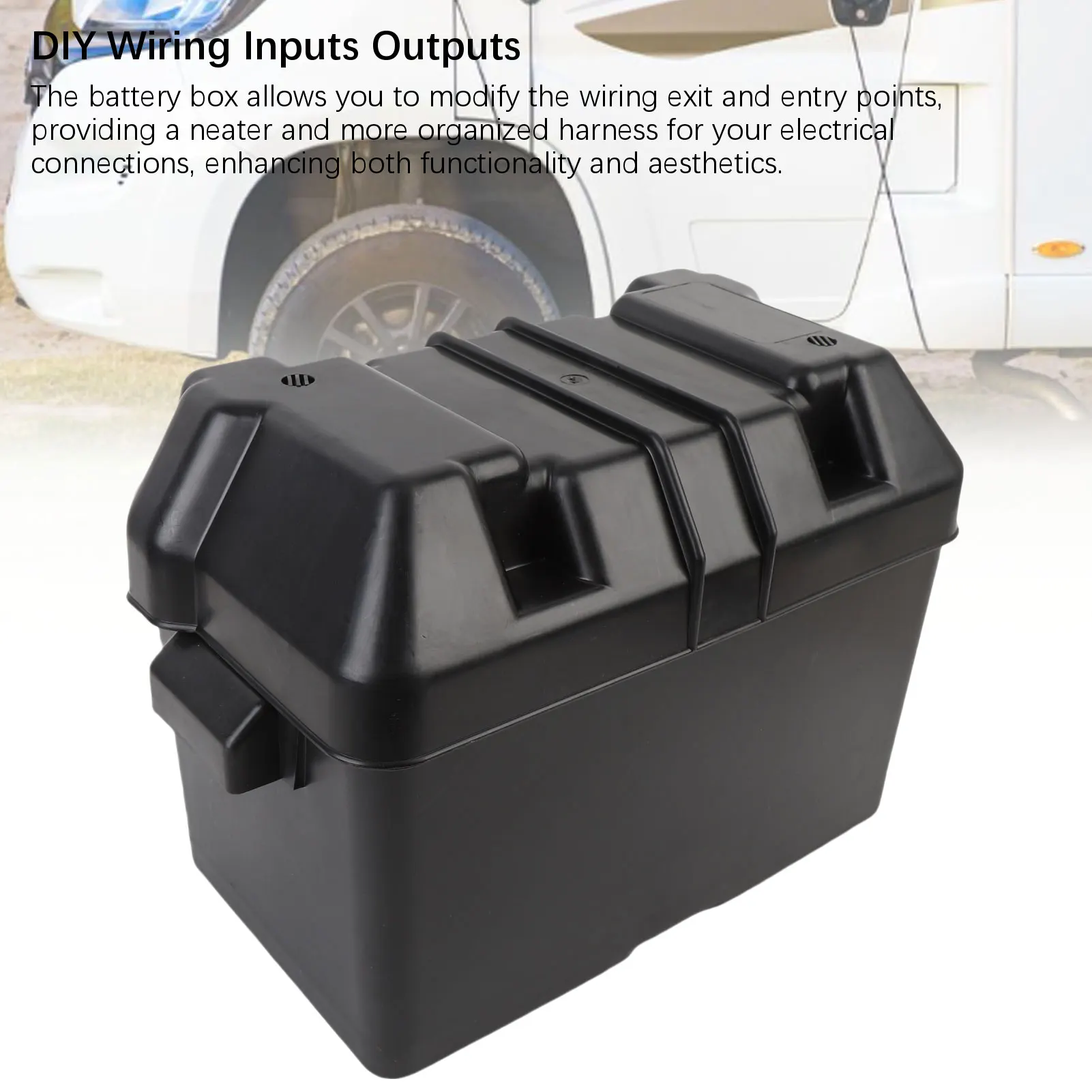 

Батарейный ящик для прицепа, 12 В, автомобильный аккумуляторный ящик, противоударный, ABS, черный, прочная конструкция для батарей, меньше 325x195x185 мм