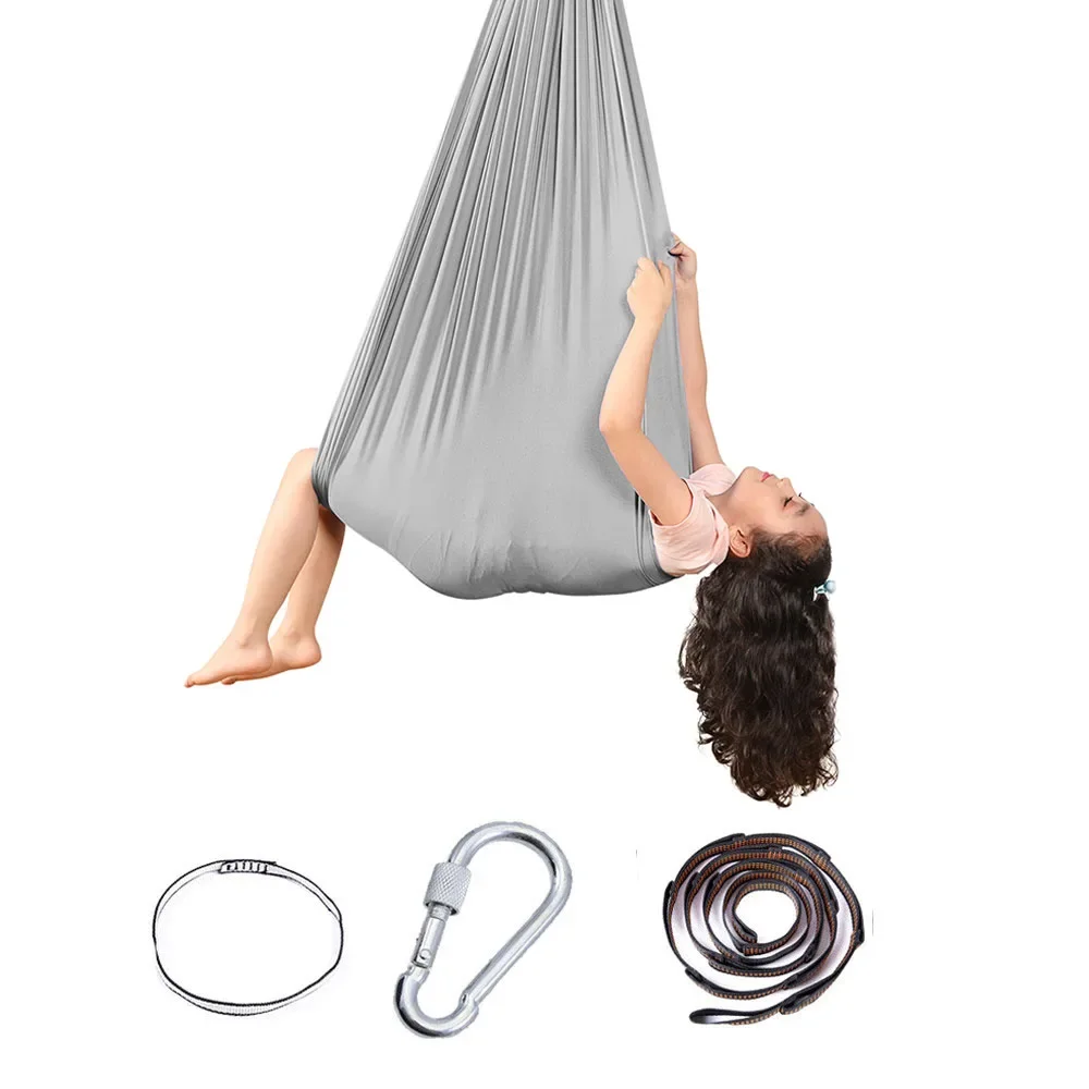 150x280cm Full Set Kids Home Hanging Swing Seat Yoga Fitness Hammock Nylon Elastic Therapy Cuddle Wrap Aerial Yoga Equipment