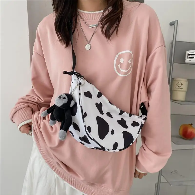 New Harajuku Fashion Leopard Crossbody Bags Women Zipper Portable All-match Shoulder Hobos Handbag Ins Oxford Small Bag Ulzzang