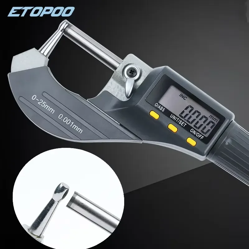 for 0-25mm 0.001mm Digital Wall Thickness Micrometer Waist Drum Type Outside Micrometer Tube Caliper Gauge for Precision