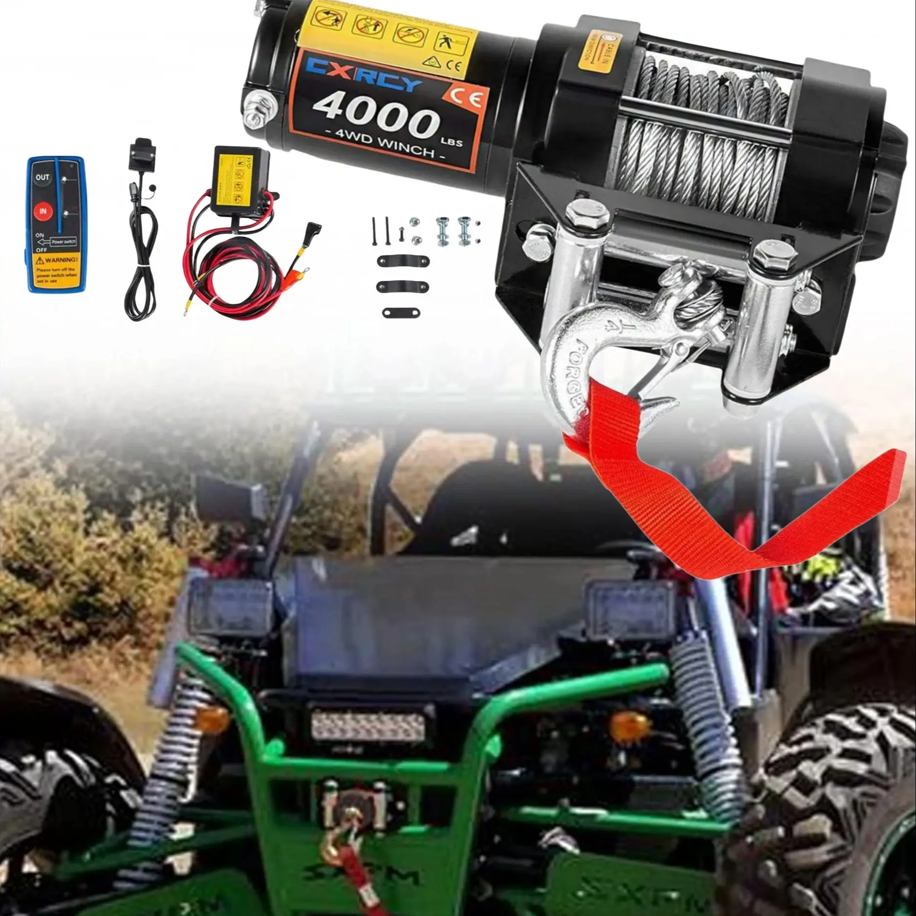 ونش كهربائي 12 فولت، روافع سحب حبل صناعية بسعة تحميل 13500 لسيارة جيب تراك SUV، مع مقبض سلكي وجهاز تحكم عن بعد لاسلكي