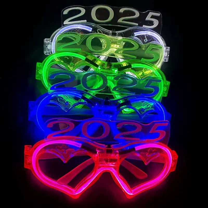 LED Luminous Glasses Toys 2025 Blinds Heart-shaped Glasses Bar Music Festival Cheer Flash Props Birthday Wedding Party Supplies