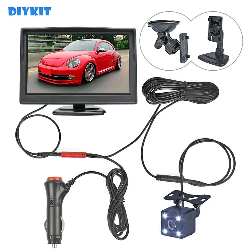 

DIYSECUR 5inch Car Monitor Vehicle Rear View Reverse Backup Car Camera Video Parking System Car Charger Easy Install