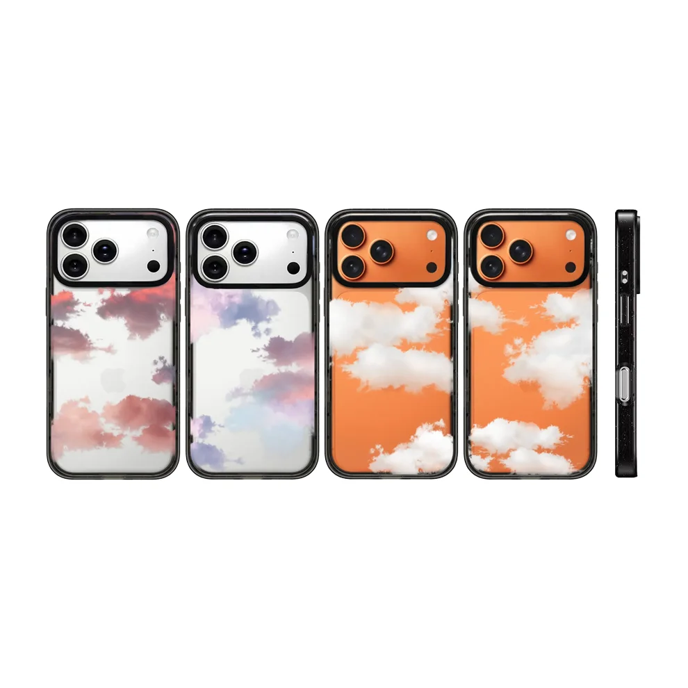 

Pink White Cloud Acrylic Black Border Phone Cover for IPhone 12 13 14 15 16 17 Pro Max Case for IPhone 17Air