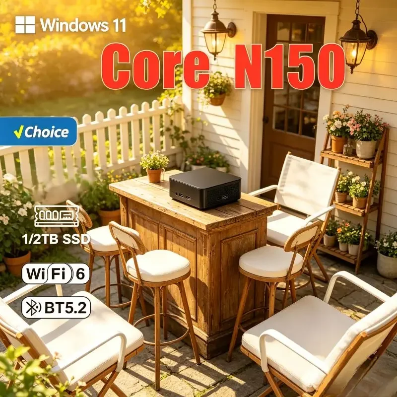 All-in-one Mini PC Core N150,16GB SSD,Win11, WiFi6 & 4K Display Output, Versatile Features Bring Great Convenience for Home Life